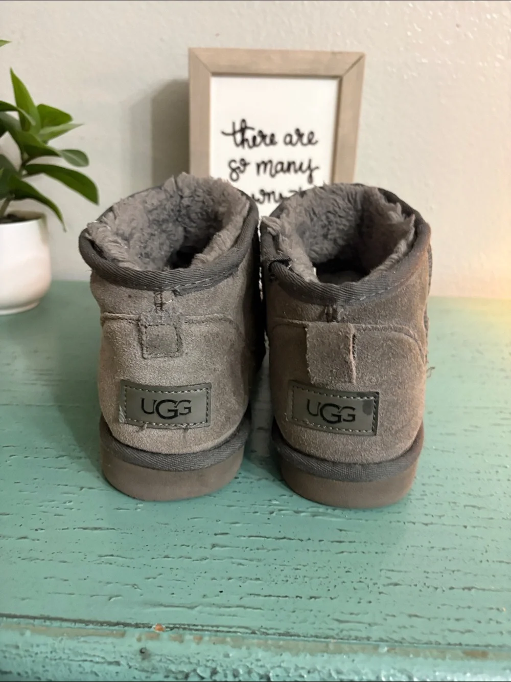 Wos Gray Suede Cozy Ugg Booties - Plush Lining